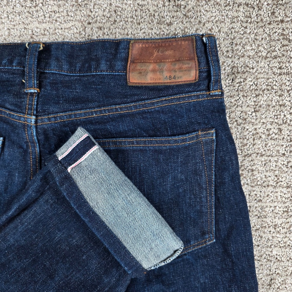 J.Crew 484 Slim Fit Selvedge Jeans Mens 32x30 Dark Indigo Button Fly Denim
